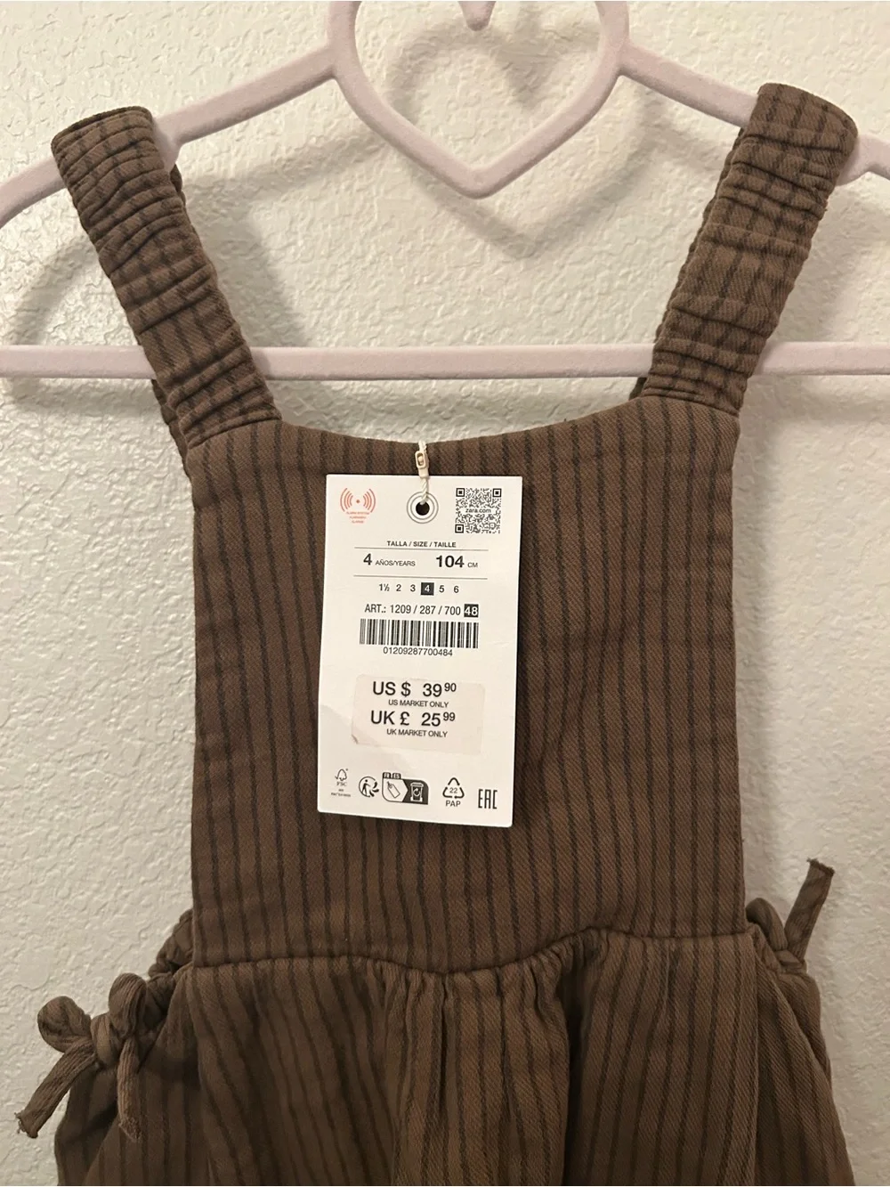 Zara Brown Ribbed Kids Overalls with Side Ties